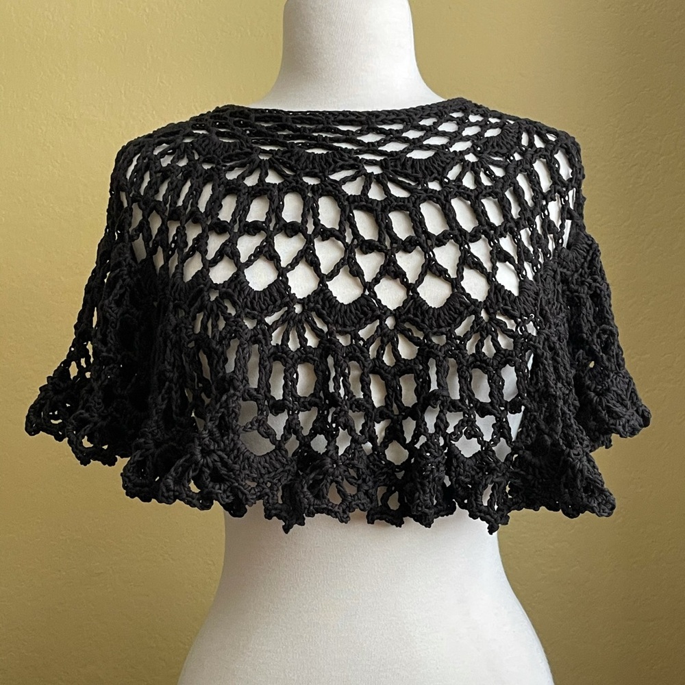Crocheted Black Lace Topper. Capelet